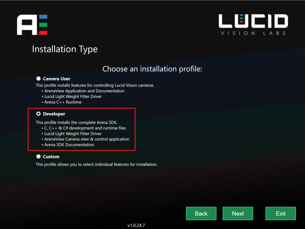 Arena Install Screen