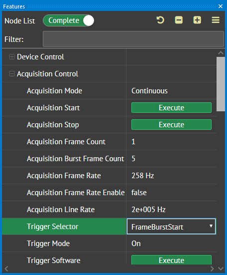 Set Acquisition Burst Frame Count