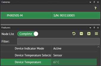 screenshot of ArenaView showing device temperature