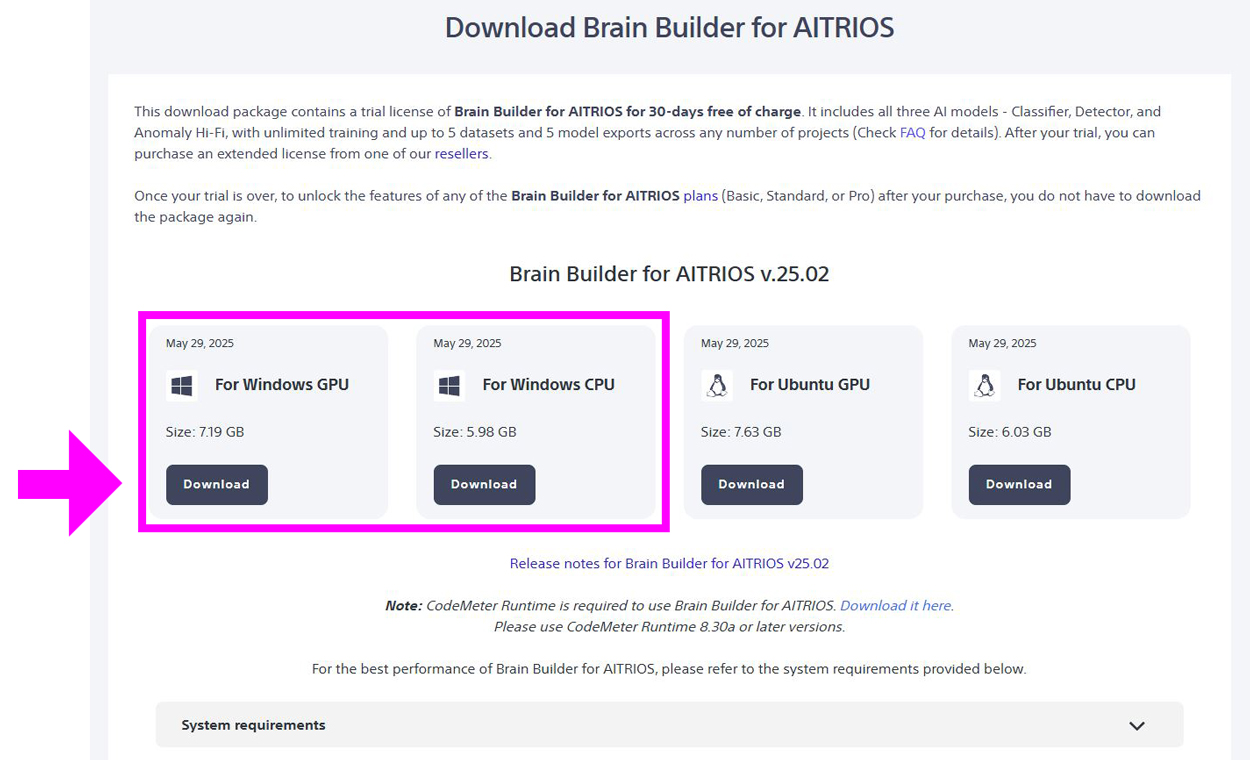 Build Builder Download selection
