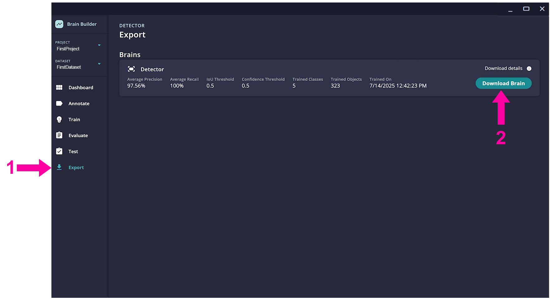 Export Brain Builder Trained Model