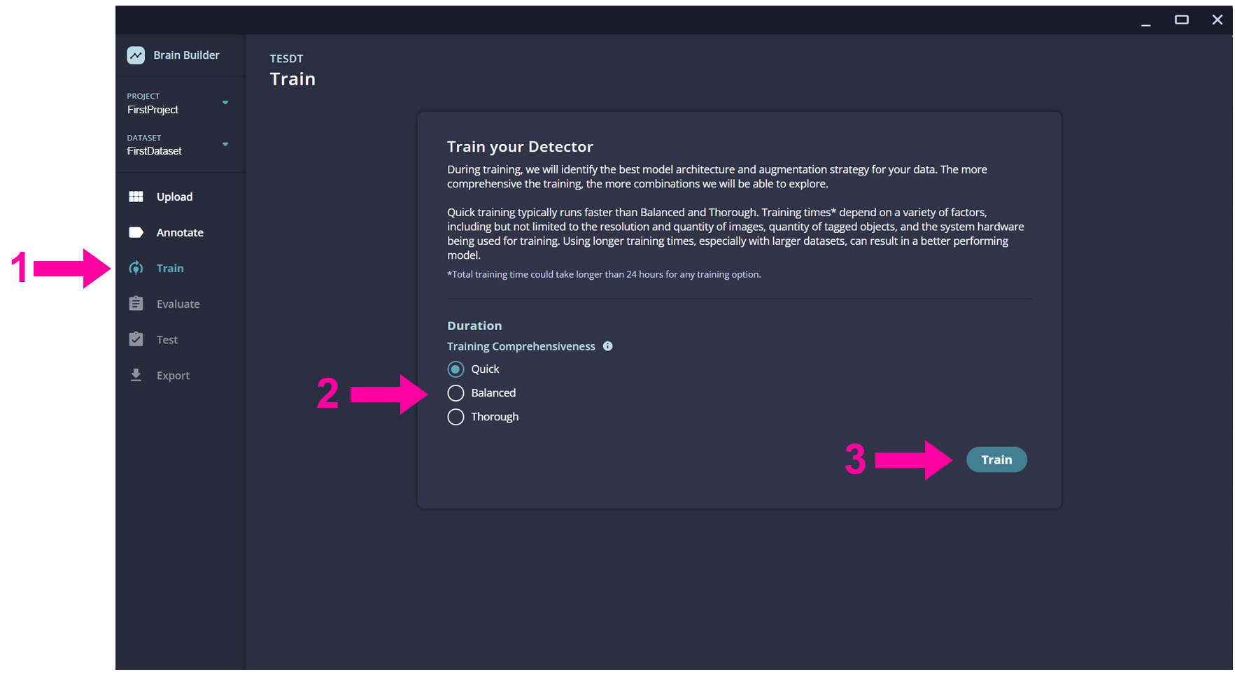 Training Brain Builder AI model